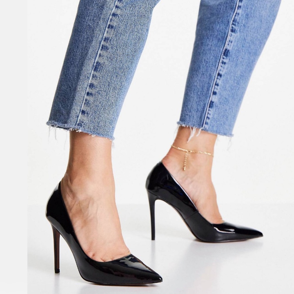 Black patent leather ASOS heels 8 pointy 4 inch stiletto pumps HOT